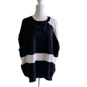 Neiman Marcus Cashmere Sleeveless Shirt Black White SZ3X Knit Classic Luxury